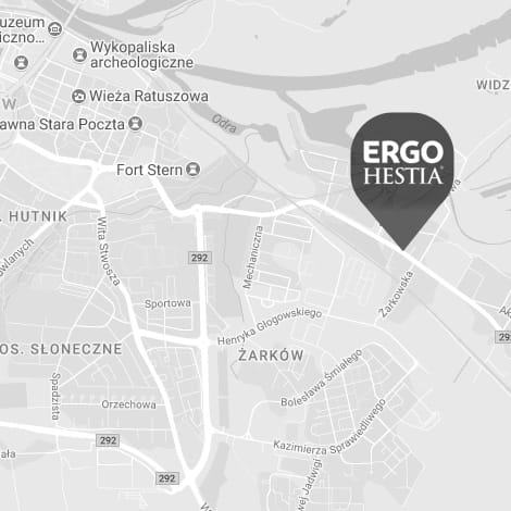 Mapka Głogowa z zaznaczonym biurem ERGO HESTIA